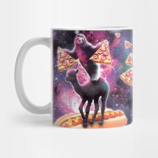 Sloth with Pizza Slices Riding Alpaca on Hot Dog Mug